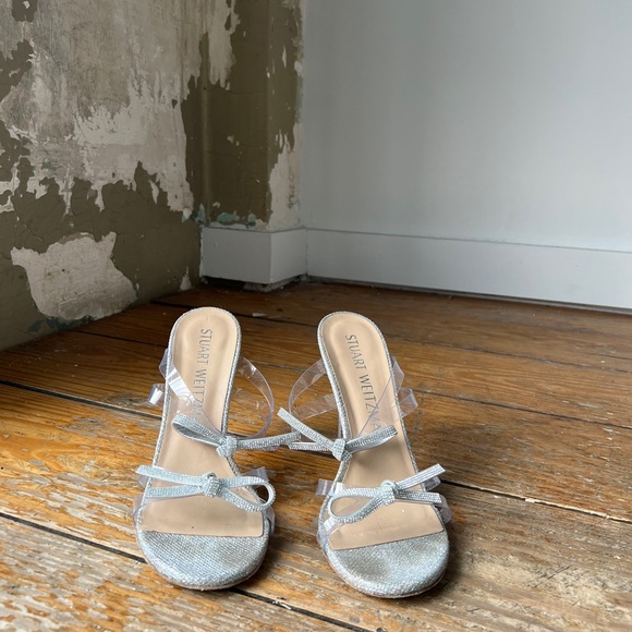 Stuart Weitzman Bow 100 Silver Mules Size 9 - Picture 3 of 9